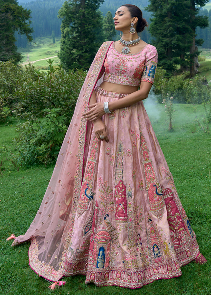 Buy Peach Brocade Embroidered Applique Thread And Work Bridal Lehenga Set  For Women by Shyam Narayan Prasad Online at Aza Fashions.