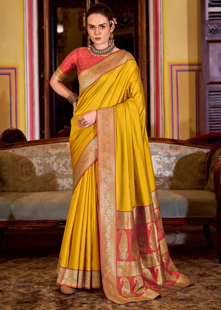 Mimosa Yellow Banarasi Soft Silk Saree