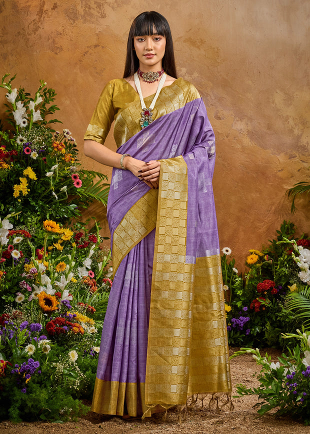 Lavender Purple Woven Cotton Silk Saree