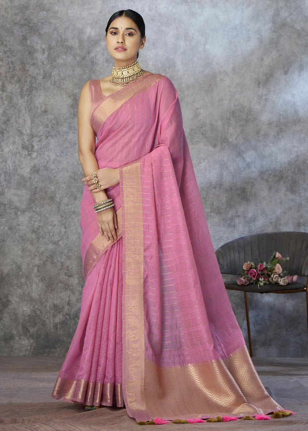 Bloom Pink Woven Cotton Saree