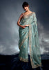 Aquamarine Blue Designer Silk Saree