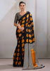 Orange Printed Satin Silk Saree