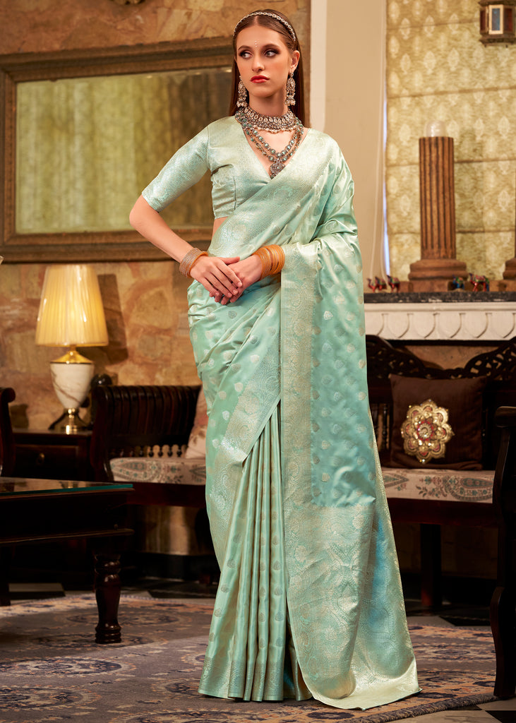 Sea Green Woven Banarasi Sain Silk Saree