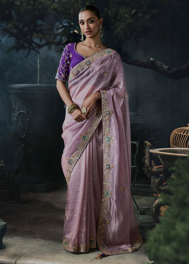 Persian Purple Embroidered Designer Saree