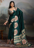 Hunter Green Printed Satin Silk Saree