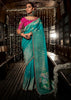 “Exclusive Offer” : Teal Blue Woven Embroidered Banarasi Silk Saree