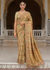 Golden Beige Designer Embroidered Silk Saree