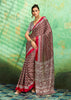 Chocolate Brown Printed Satin Silk Saree