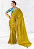 Mustard Yellow Designer Organza Silk Saree With Printed Blouse