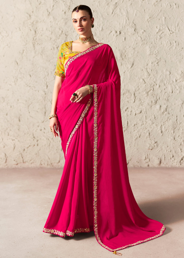 Virtual Pink Designer Organza Tissue Silk Saree With Printed Blouse