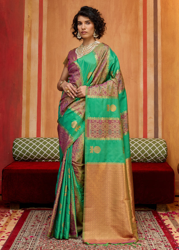 Green Purple Woven Banarasi Silk Saree