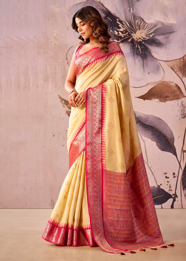 Off White Woven Tissue Silk Saree
