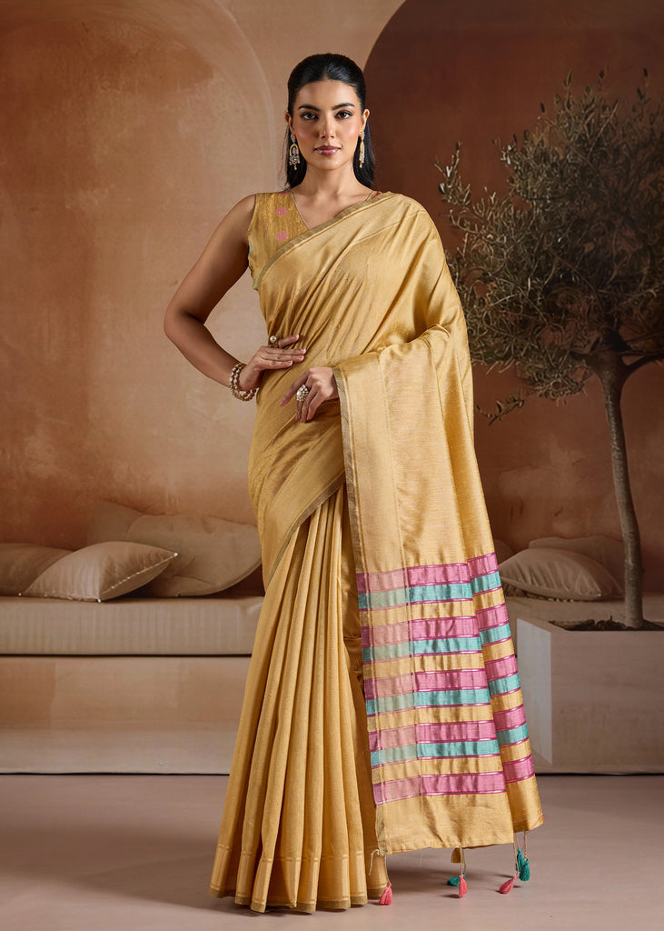 Golden Beige Woven Banarasi Silk Saree