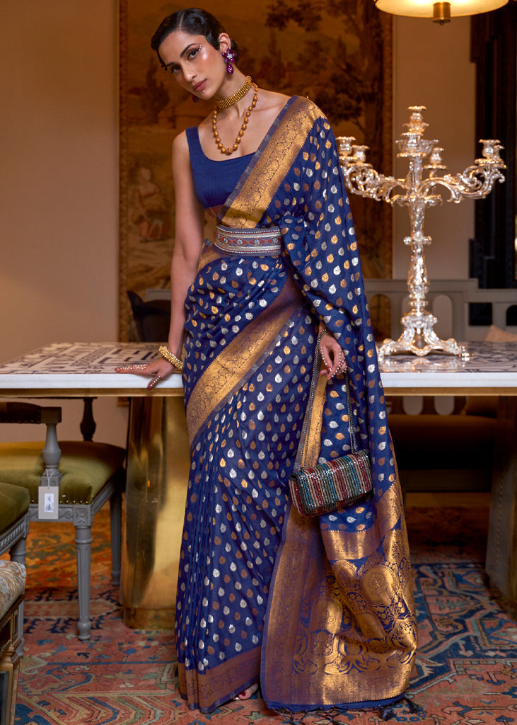 Buy Reeta Fashion Designer Turkish Blue Navy Blue Art Silk Printed Sarees  with Unstitched Blouse Online at Best Prices in India - JioMart.