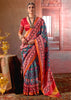Teal Blue Printed Patola Silk Saree