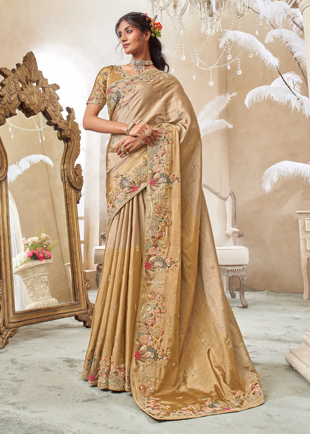 Royal Gold Embroidered Designer Saree