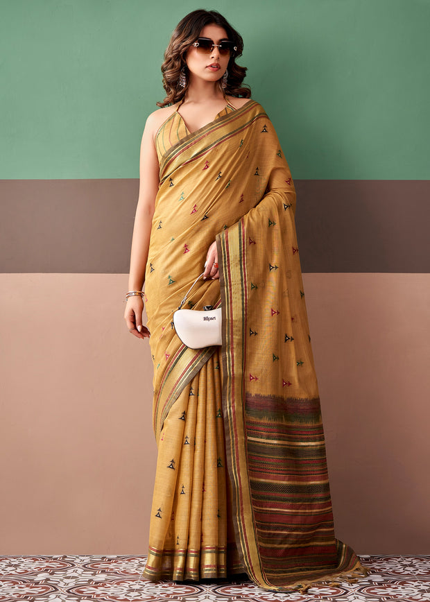 Mustard Gold Woven Cotton Silk Saree