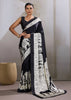 Deep Black Printed Satin Silk Saree