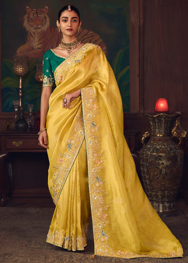 Haldi Yellow Designer Embroidered Saree