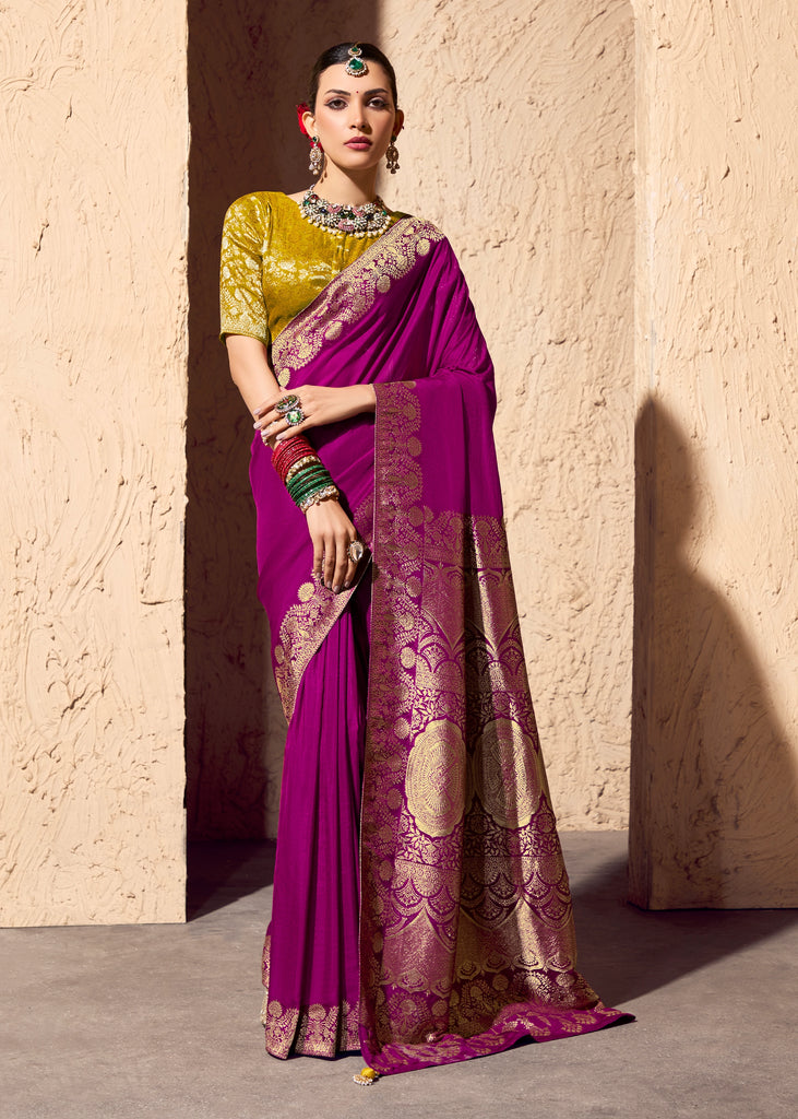 Deep Orchid Purple Woven Crepe Georgette Saree