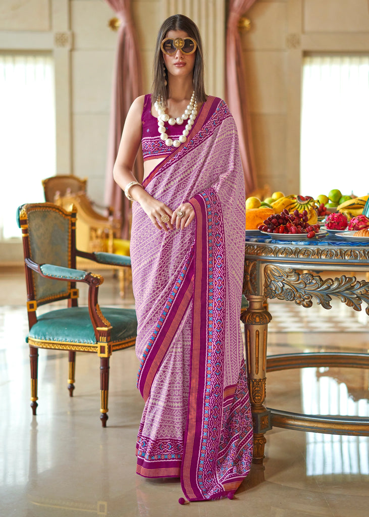Dahlia Purple Printed Soft Silk Saree