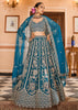 Persian Blue Embroidered Net Lehenga