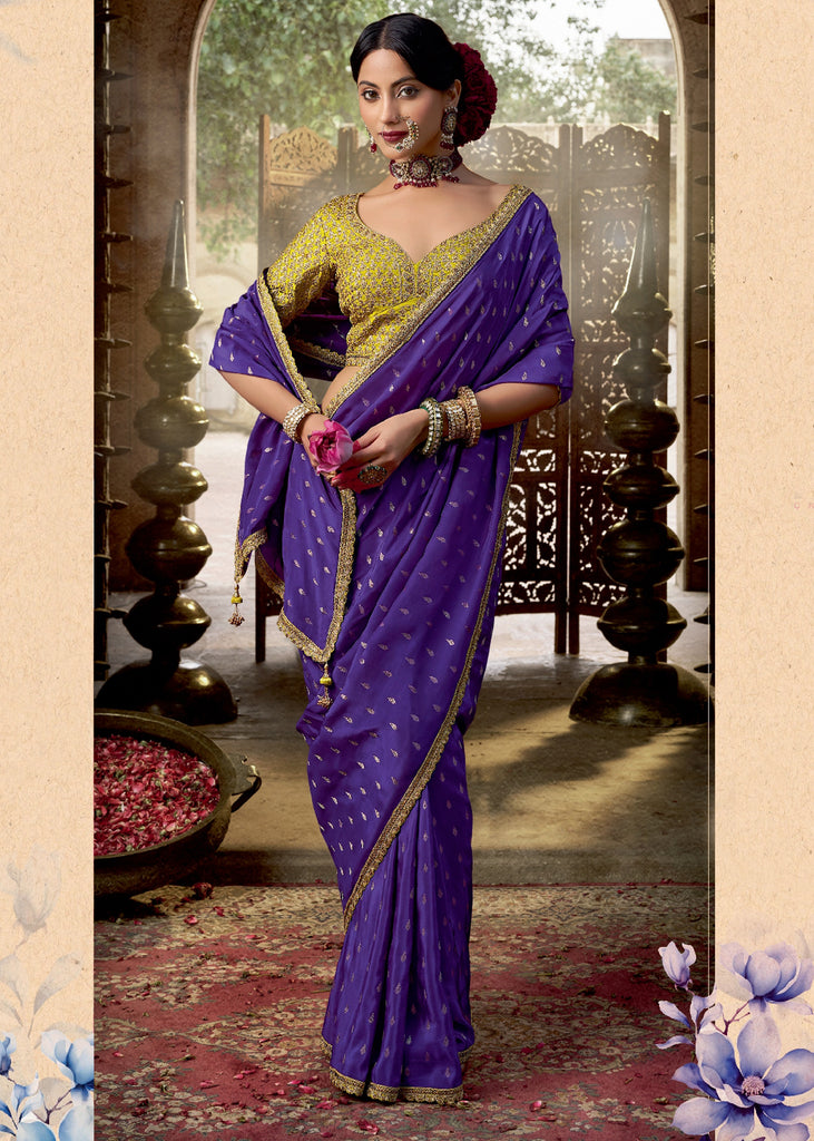 “Exclusive Offer” : Woven Designer Embroidered Silk Saree With Contrast Blouse