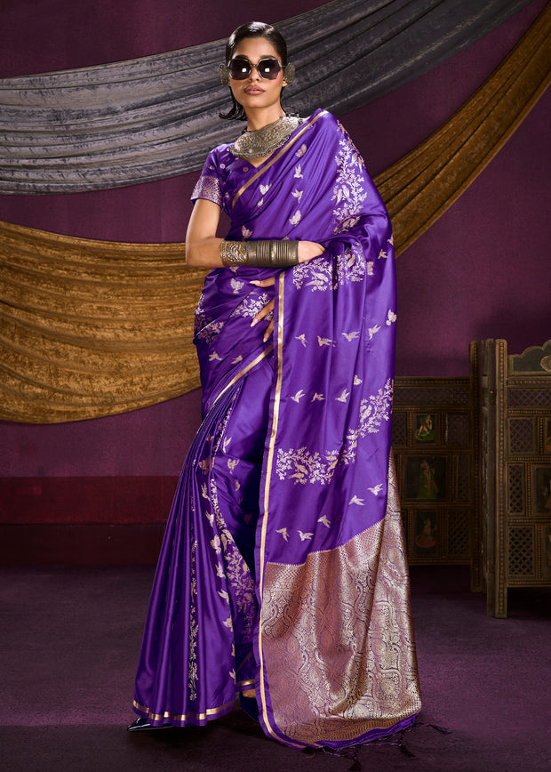 True Purple Banarasi Satin Silk Saree
