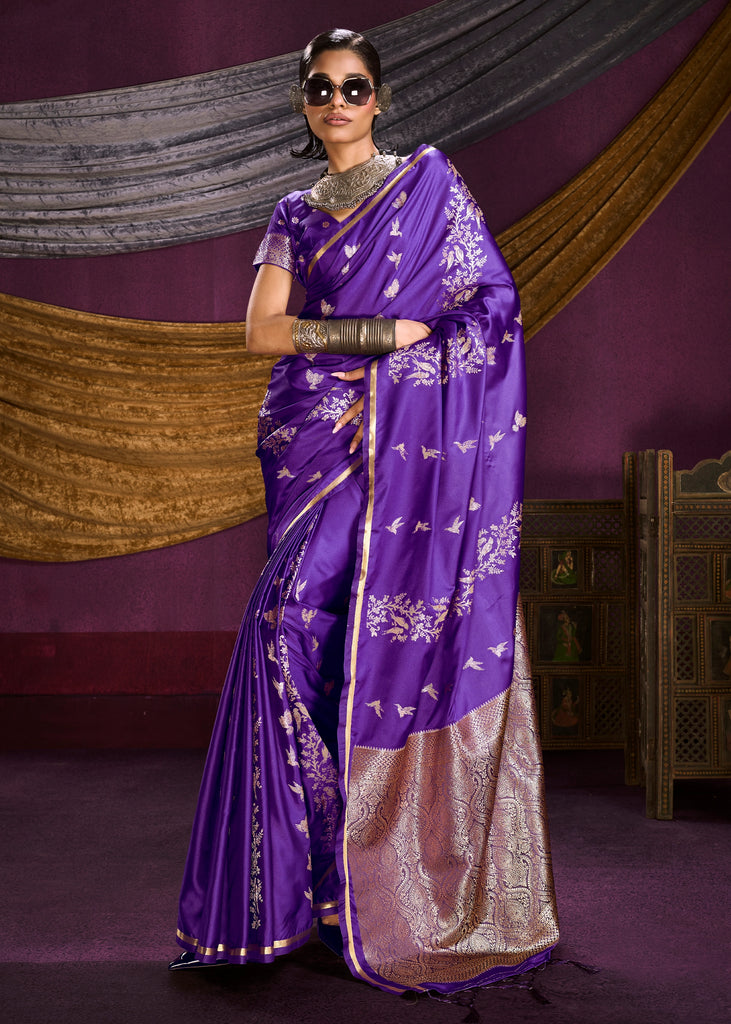 True Purple Banarasi Satin Silk Saree