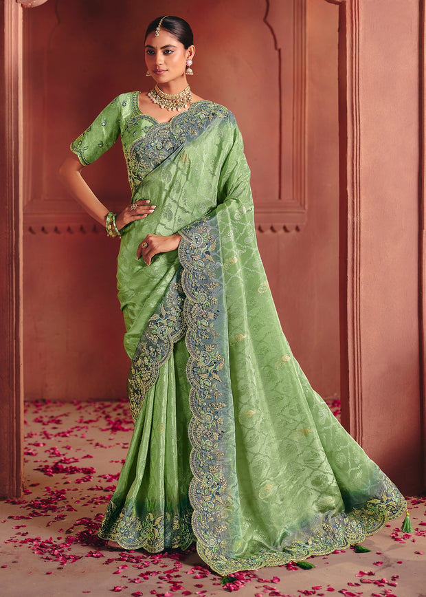 Jasmine Green Designer Embroidered Saree