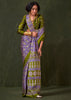 Green And Blue Printed Satin Crepe Silk Saree