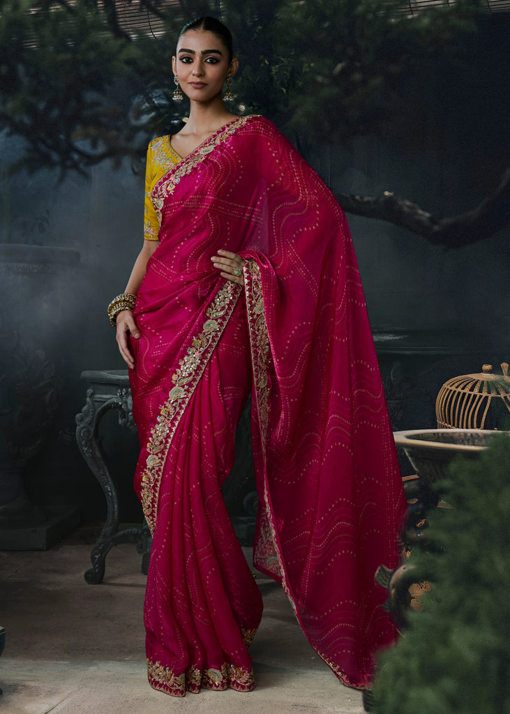 Raspberry Pink Embroidered Designer Saree