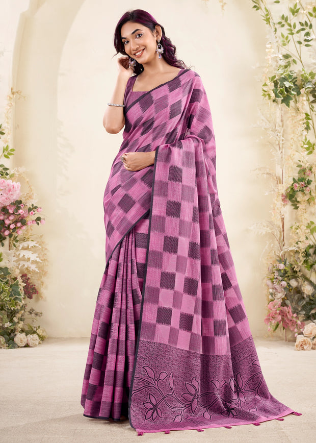 Iris Purple Woven Linen Silk Saree