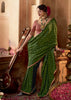 “Exclusive Offer” : Medium Green Woven Designer Embroidered Silk Saree With Contrast Blouse