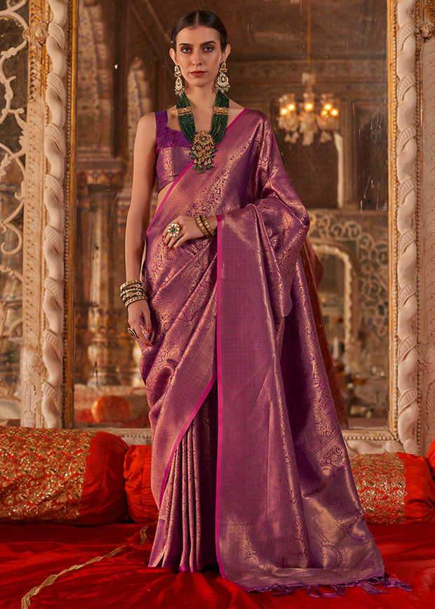 Wine Purple Woven Kanjivaram Silk Saree