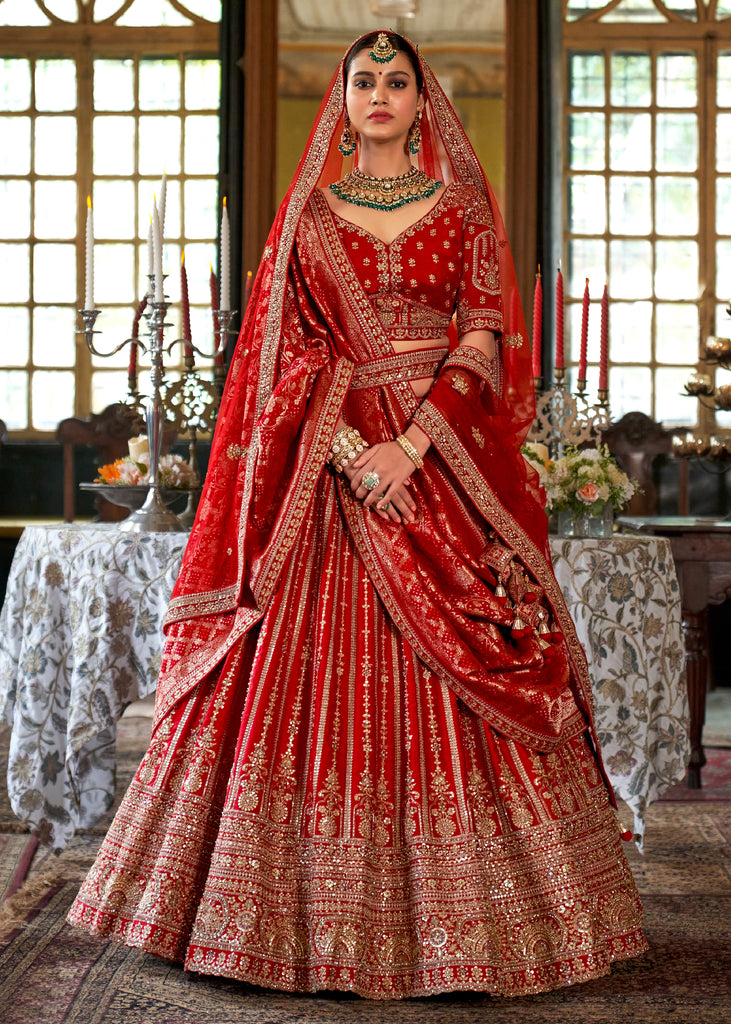 Bride Red Heavy Embroidered Designer Lehenga