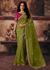 Olive Green Designer Organza Saree With Embroidered Blouse