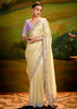 Cream Beige Heavy Embroidered Designer Silk Saree With contrast Blouse