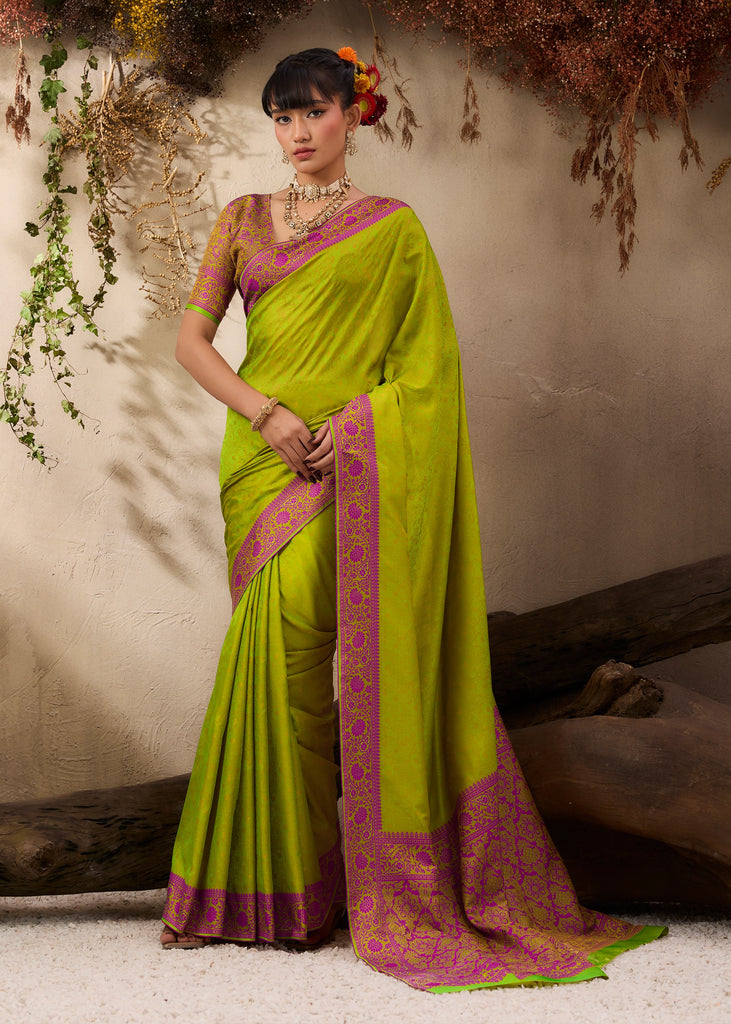 Lime Green Woven Kanjivaram Silk Saree