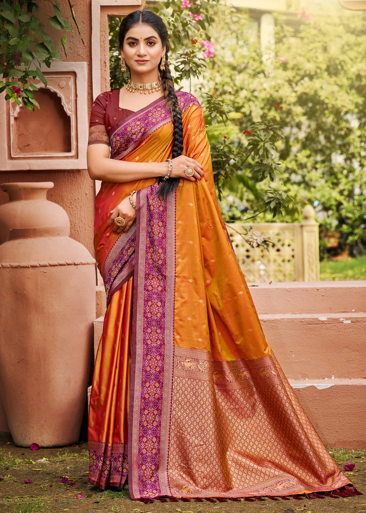Dusky Orange Woven Banarasi Silk Saree