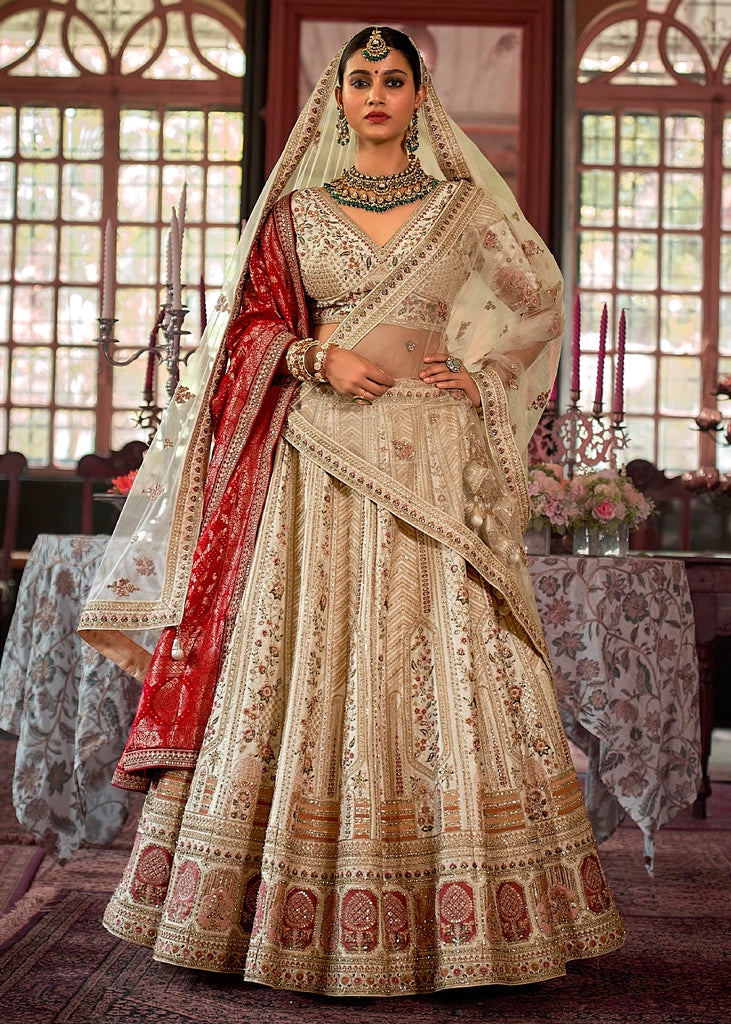 Off White Heavy Embroidered Designer Lehenga