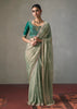 Sage Green Embroidered Silk Saree With Heavy Blouse