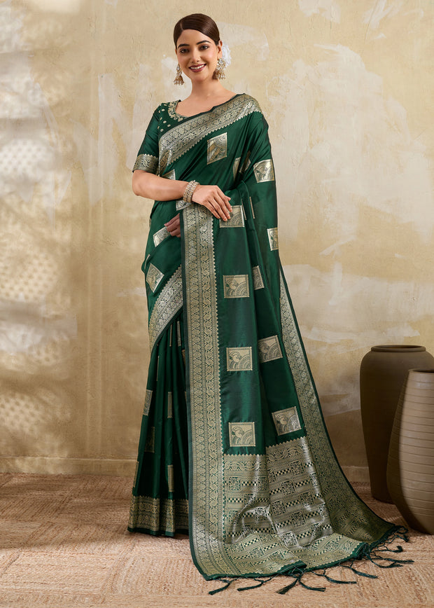 Forest Green Woven Banarasi Silk Saree