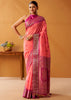 Peach Pink Woven Banarasi Cotton Silk Saree