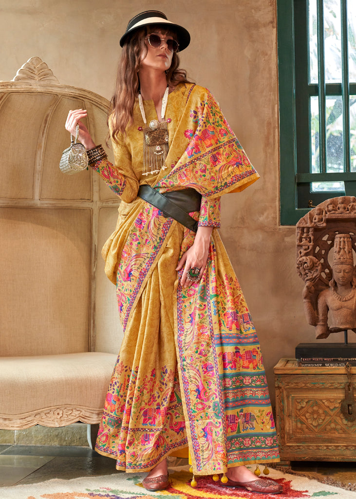 Sunshine Yellow Madhubani Printed Saree