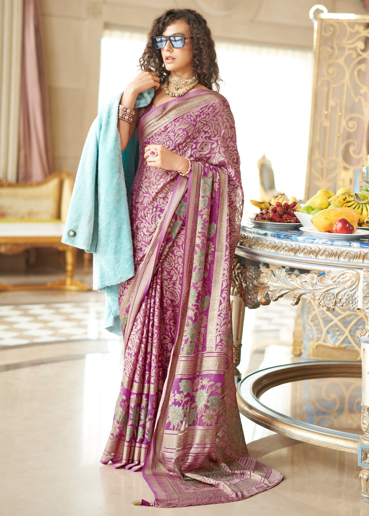 Orchid Purple Printed Georgette Silk Saree