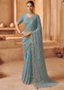 Heritage Blue Designer Tissue Silk Saree