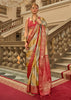 Beige And Red Printed Satin Silk Saree