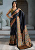 Jet Black Printed Satin Silk Saree