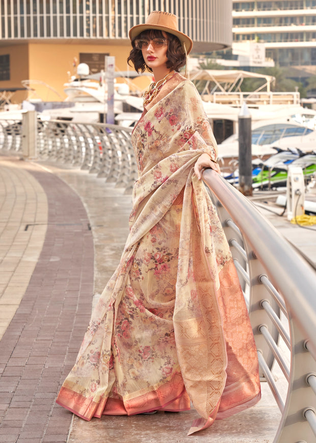Ivory Woven Banarasi Tissue Silk Saree